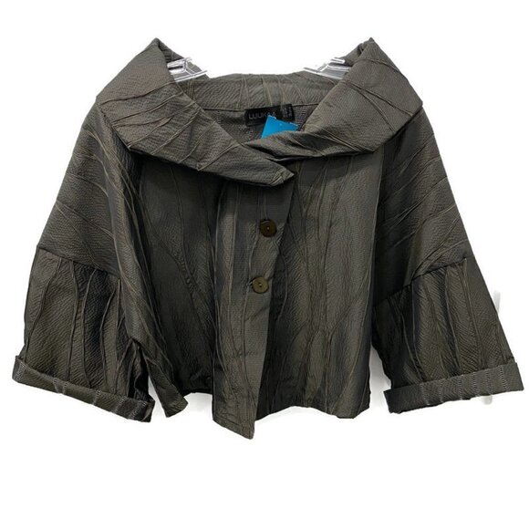 Luukaa Olive Pleated Crepe Crop Jacket - Picture 1 of 2